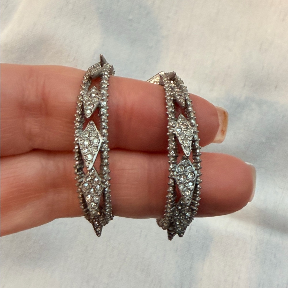 Alexis Bittar Pave Crystal Hoop Earrings in Silver